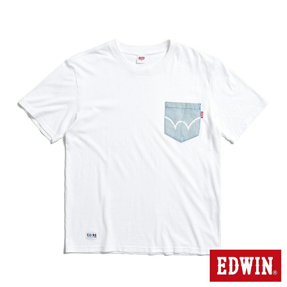 EDWIN 再生系列 牛仔布口袋短袖T恤-男款 白色
