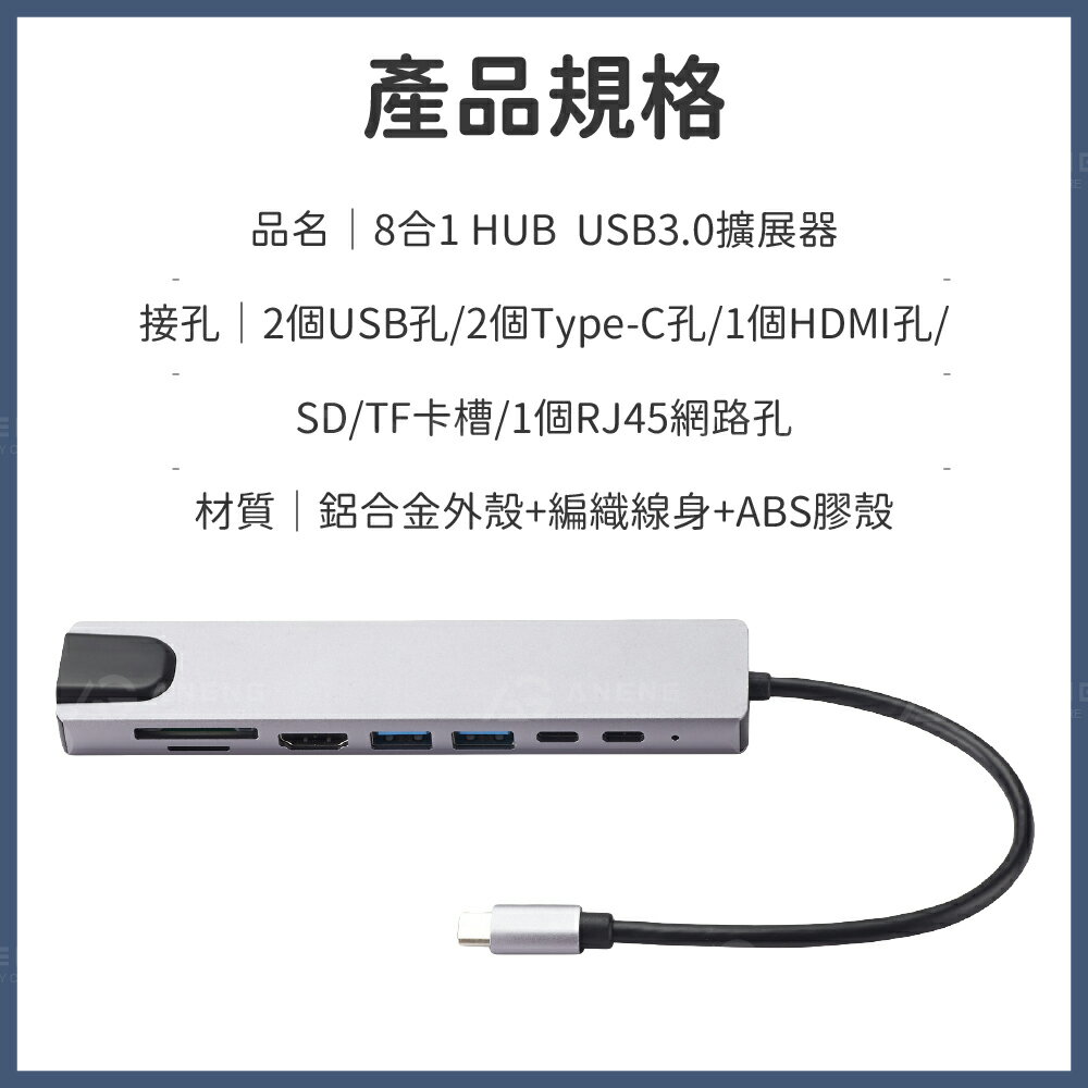 多功能8合1Type C 轉接頭 支援iPhone15 16 HDMI Macbook USB HUB多功能 轉接頭 鋁合金 擴充器 讀卡器集線器 USB 擴展器 8