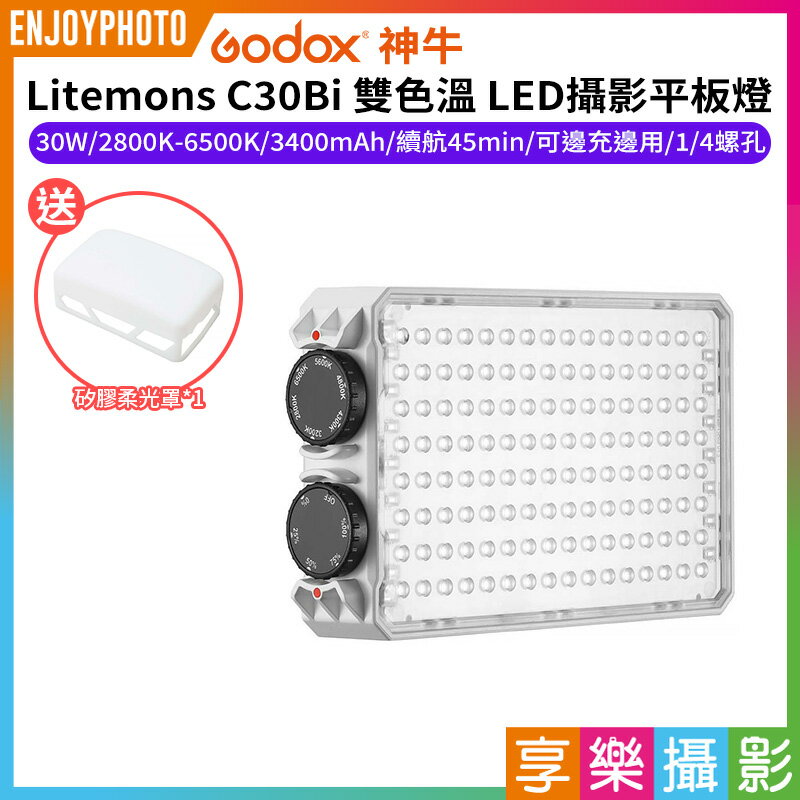 [享樂攝影]【Godox神牛 Litemons C30Bi 雙色溫 LED攝影平板燈】30W 3350mAh 口袋燈 補光燈 攝影燈 美光燈 Type-C 1/4螺孔 Vlog 直播 自拍 攝影 拍照 Photography Light