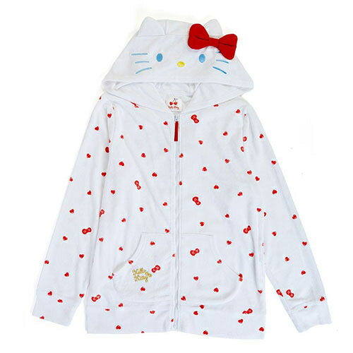 【震撼精品百貨】Hello Kitty 凱蒂貓 夏日家居系列大臉造型毛巾布連帽外套(愛心櫻桃)#03786 震撼日式精品百貨