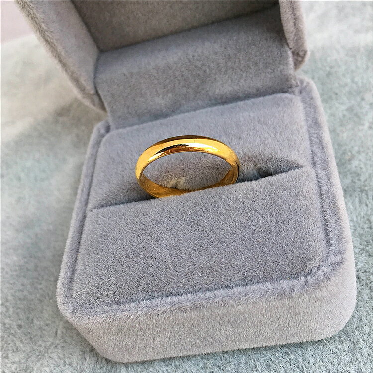 越南沙金光面情侶款戒指仿真黃金男女鍍金素圈指環不掉色簡約尾戒