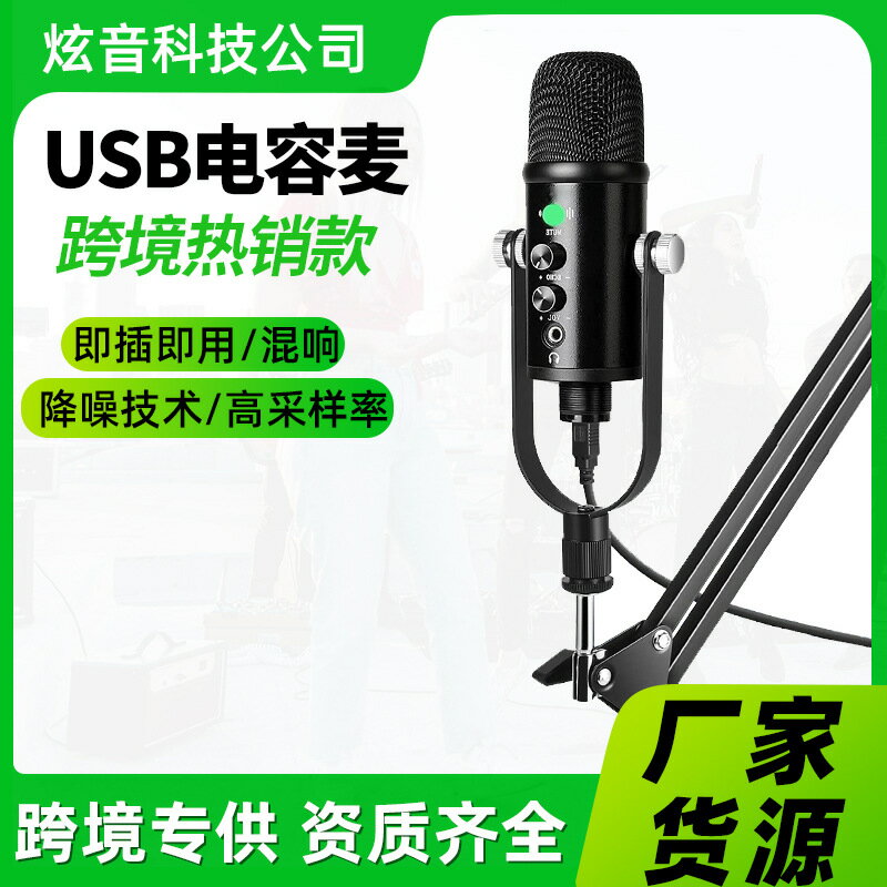 【專業降噪】USB電容麥克風 直播麥克風 錄音麥克風 電腦麥克風 大振膜麥克風 語音通話 線上教學 遊戲語音 直播設備套裝 隨插即用