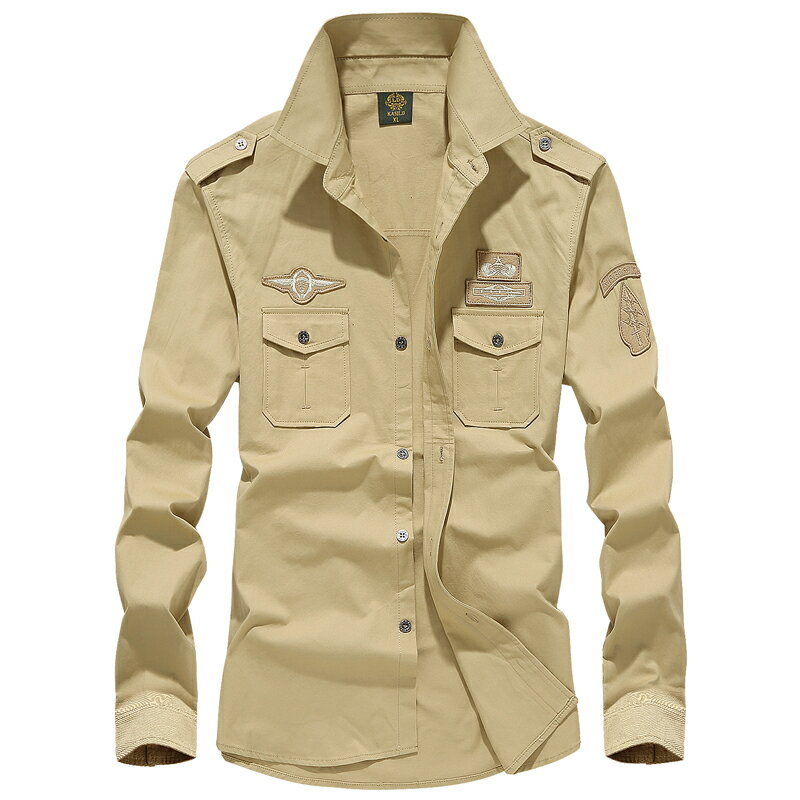 抗日二戰美國仿古軍迷襯衫復古航空隊陸航秋季卡其色長袖襯衫襯衣
