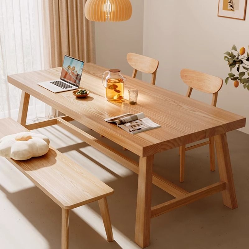 北歐 餐桌 餐桌椅組合 實木腿餐桌飯桌家用木桌子長方形胡桃木中式客廳大長桌原木風桌椅