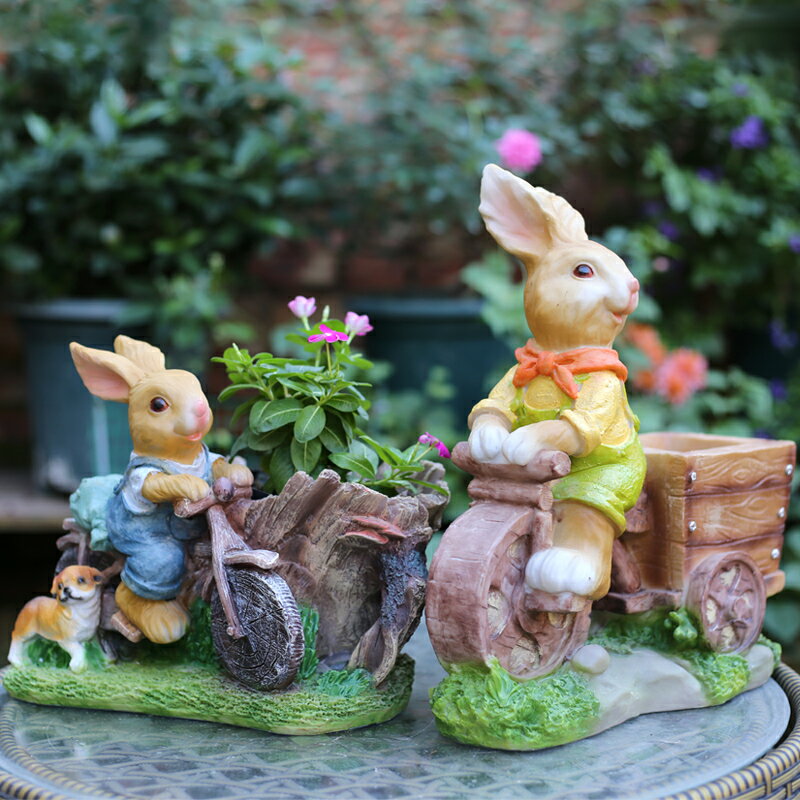 戶外花盆花缸卡通兔子裝飾小品花園庭院別墅園林景觀雕塑創意擺件