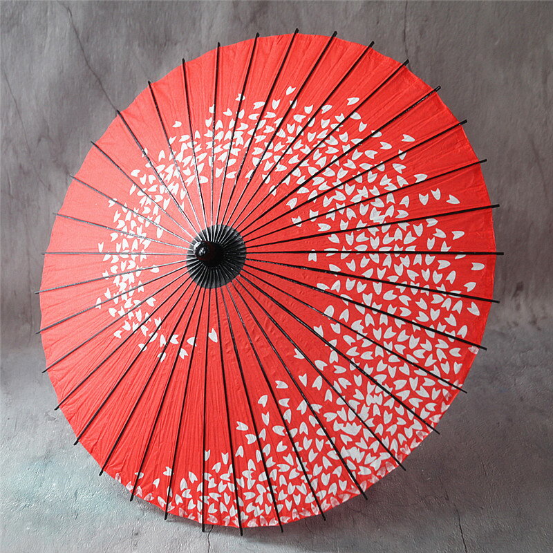 油紙傘女大紅傘加長直桿日式復古風紅色工藝傘櫻花結婚慶長柄