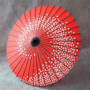 油紙傘女大紅傘加長直桿日式復古風紅色工藝傘櫻花結婚慶長柄