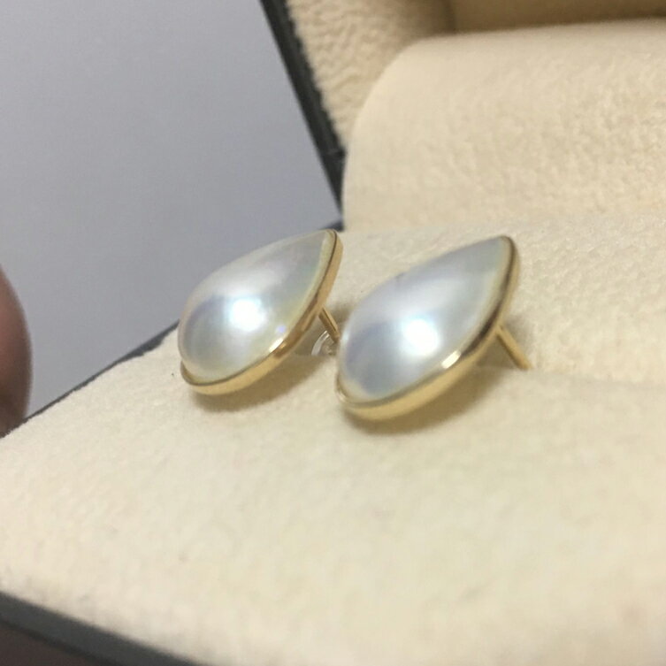 18K金水滴馬貝耳環耳釘白色極光炫彩水滴形馬貝天然海水 1