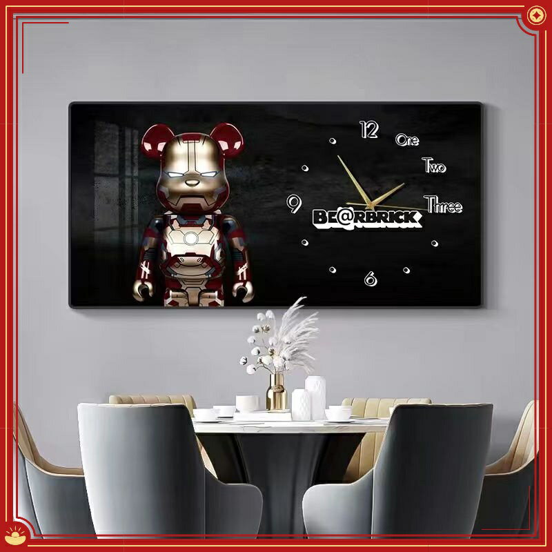 #暴力熊時鐘# 橫版KAWS暴力熊裝飾畫掛鐘 簡約輕奢帶鐘錶掛畫 客廳裝飾畫時鐘 卡通時鐘 壁畫掛鐘 壁鐘
