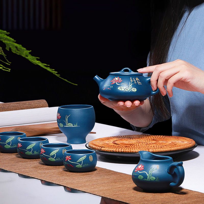 工廠直銷 免運 茶壺 紫砂壺 壺魅正宗宜興紫砂壺純手工泡茶壺家用功夫茶具套裝綠泥荷趣石瓢壺特惠/可開發票Z1017 5