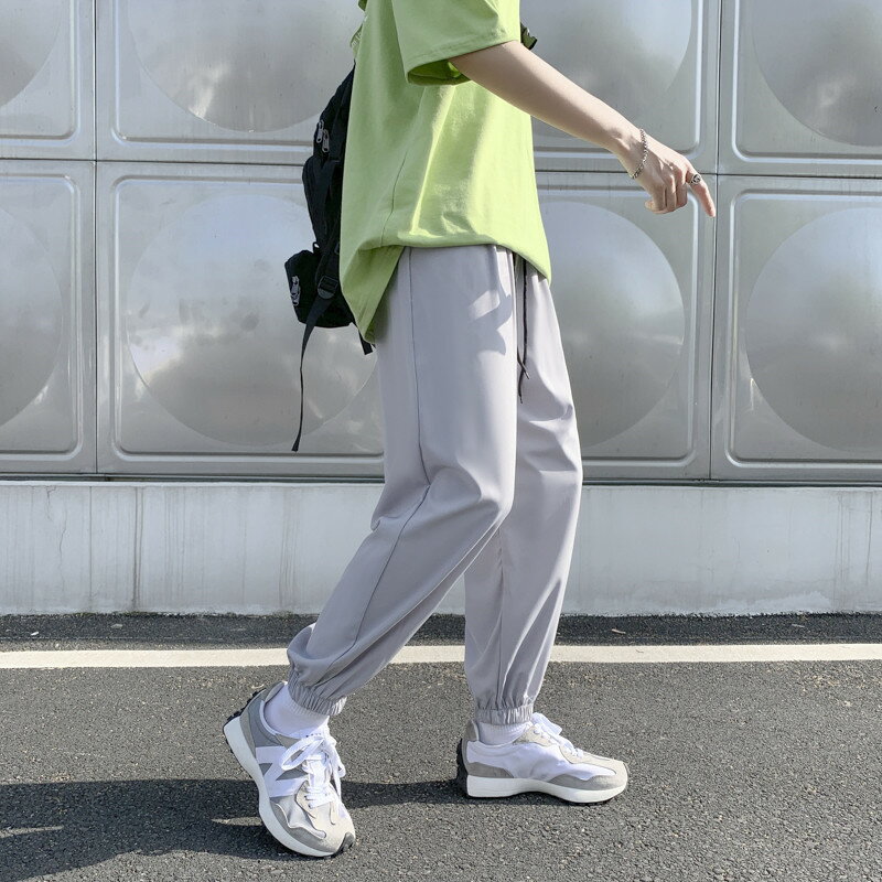 冰絲褲九分休閑褲男士韓版潮流薄款寬松bf直筒垂感束腳闊腿小西褲