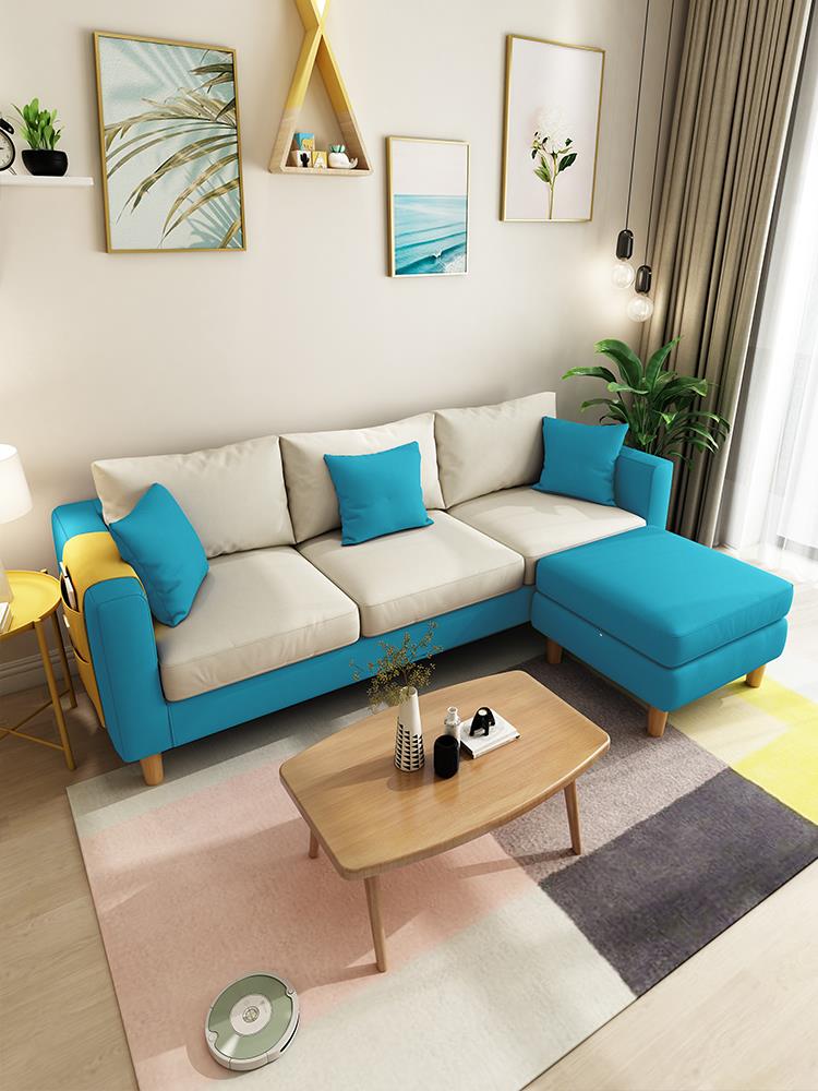 沙發北歐簡約現代客廳小戶型雙人簡易家用臥室網紅款沙發布藝沙發♠極有家♠