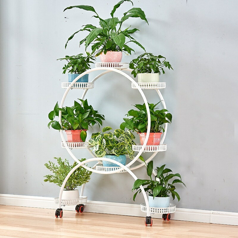快速出貨 花架 層架 盆景架 花盆架 花架子 鐵藝多層花架帶萬向滑輪落地式客廳陽臺室內家用可移動花盆置物