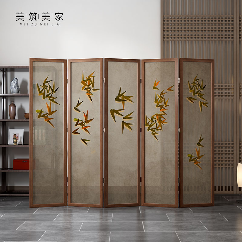 新中式屏風隔斷客廳實木玄關木質折疊可移動竹子山復古古風折屏