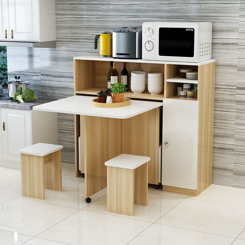 小戶型可折疊餐桌家用多功能餐桌邊柜組合簡易現代北歐伸縮吃飯桌