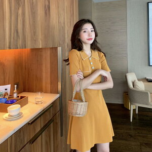 2020年新款女裝原宿港風森系復古韓版甜美polo領連衣裙子夏季法式