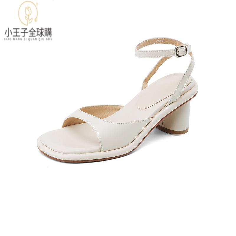 【公司現貨速發】免運 開發票 小短靴 堆堆靴 真皮女鞋 羊皮鞋 小皮鞋 樂福鞋法式復古跑量款露趾高跟涼鞋夏頭層牛皮一字帶6釐米氣質女鞋 定製