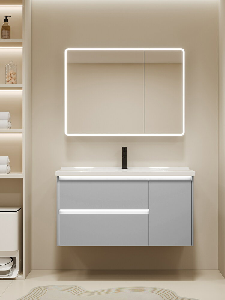 太空鋁浴室柜組合衛生間洗手盆池洗漱臺陶瓷一體盆洗臉盆柜智能鏡/洗手盆/洗臉盆/洗漱盆/陶瓷盆/浴室盆/鏡櫃洗手盆一體式