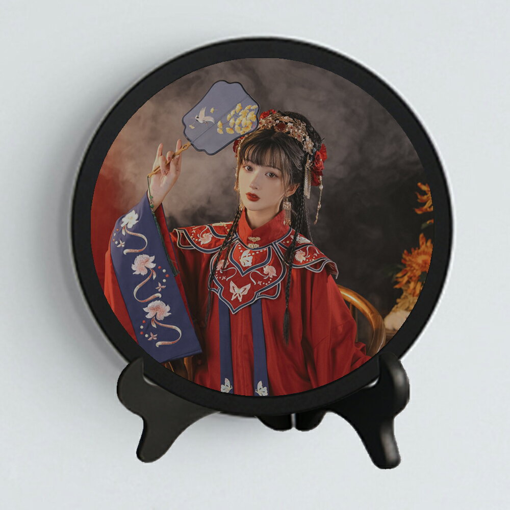 中式簡約圓形木質擺件 掛墻復古兒童擺臺相框畫框桌擺7 8 10 12寸 2