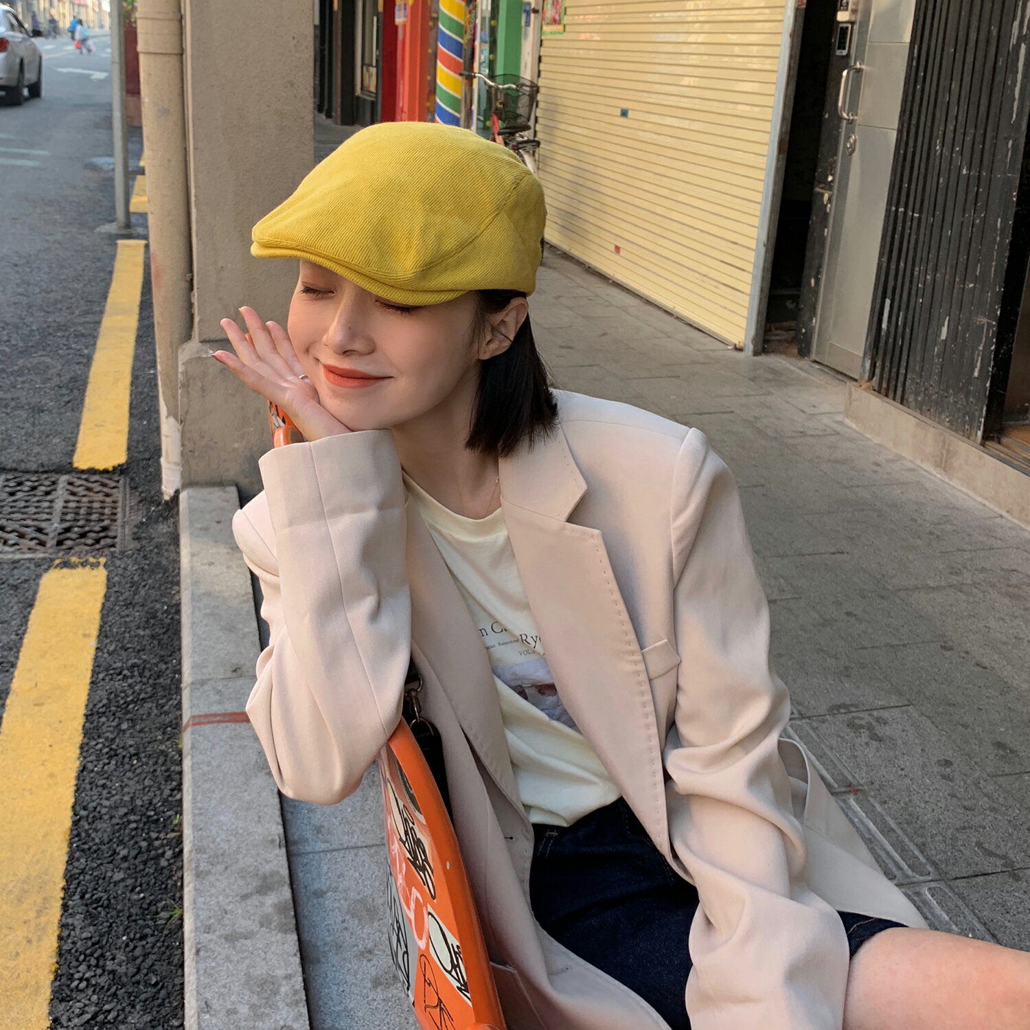 日系簡約燈芯絨前進帽子女春秋季復古韓版潮百搭貝雷帽鴨舌帽情侶1入