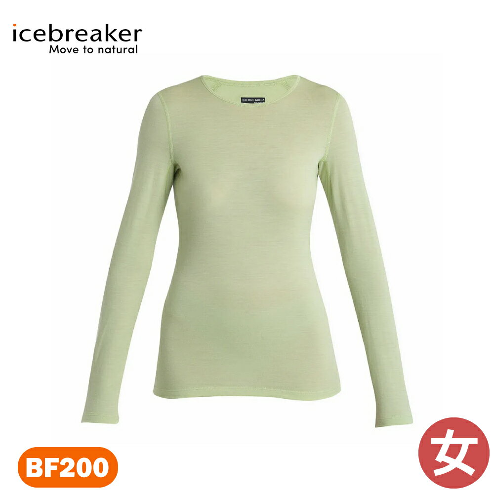 【Icebreaker 紐西蘭 女 Oasis 圓領長袖上衣BF200《若芽綠》】IB104375/登山/底層衣/內搭衣