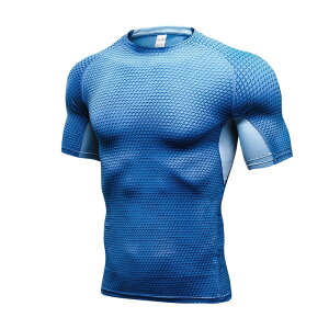 新款男士3D立體印花健身T恤跑步訓練短袖緊身彈力排汗速干衣