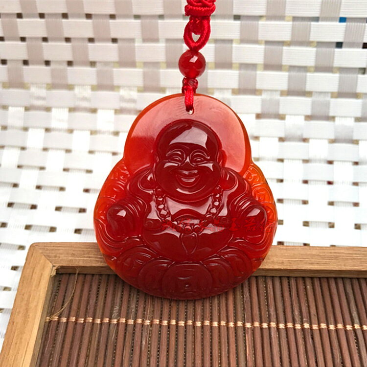 天然紅瑪瑙彌勒佛吊墜笑佛玉髓掛墜佛像男女時尚飾品