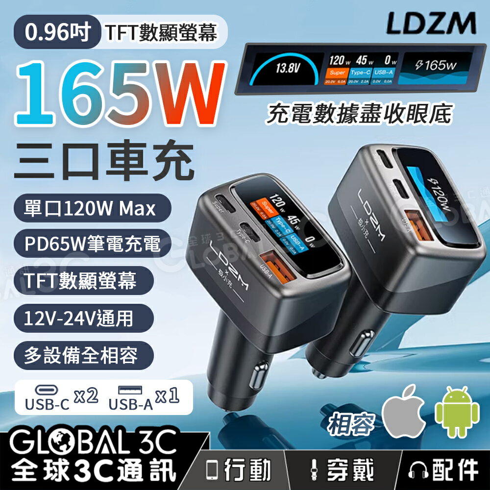 165W 三口車充 充電顯示螢幕 單口120W 大功率 筆電充電 全相容快充 車載充電器