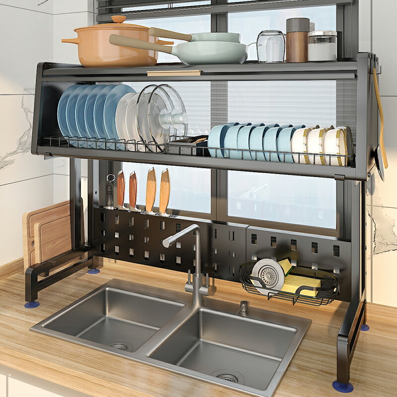 廚房水槽置物架碗架伸縮碗碟碗盤收納架碗柜臺面帶門放碗架瀝水架