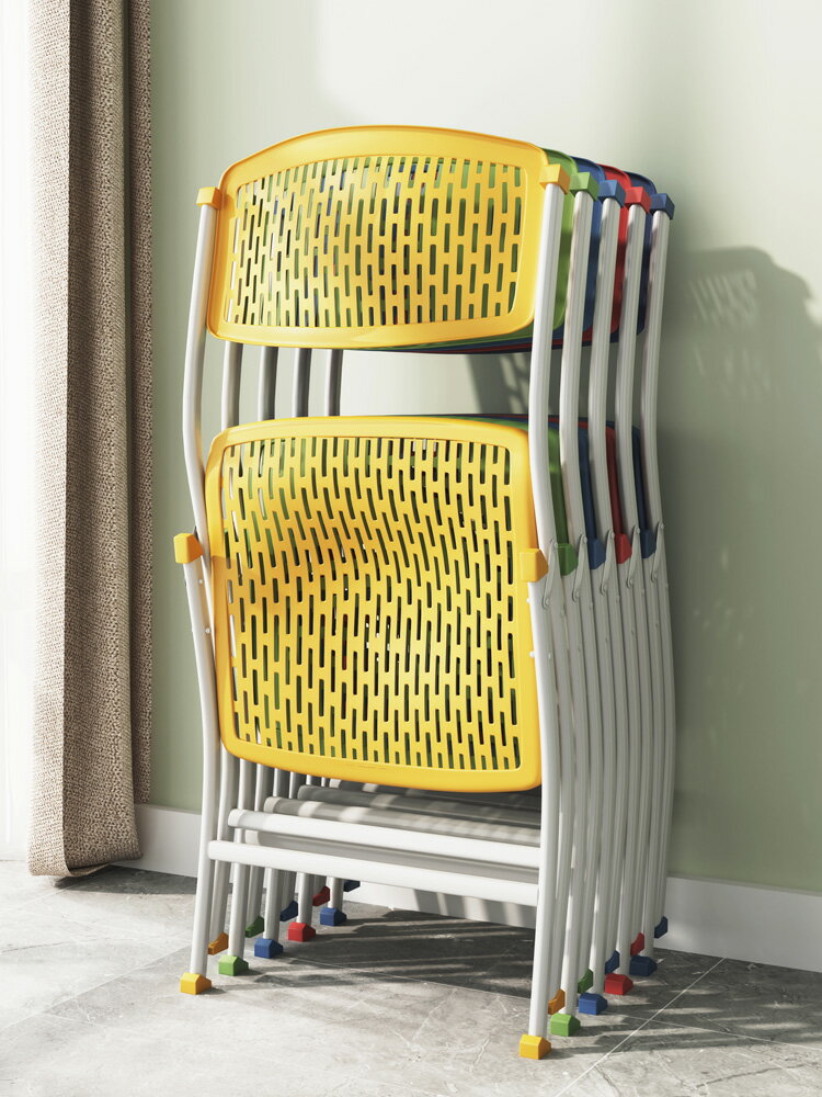 開發票 塑料折疊椅子家用舒適靠背凳子宿舍大學生寢室簡易結實培訓辦公椅 快速出貨