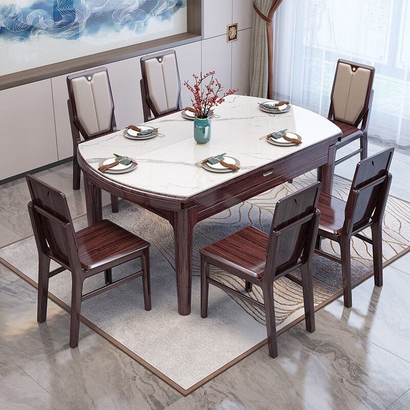 烏金木實木餐桌可伸縮折疊現代簡約飯桌小戶型家用餐廳桌椅組合