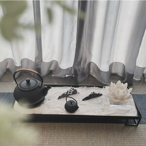 新中式黑色鑄鐵茶壺白蓮花托盤組合擺件樣板間別墅玄關客廳裝飾品