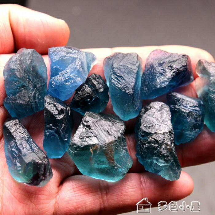 優樂悅~靈昌水晶碎石天然藍色螢石擺件原石原礦毛料水晶能量水晶礦石標本