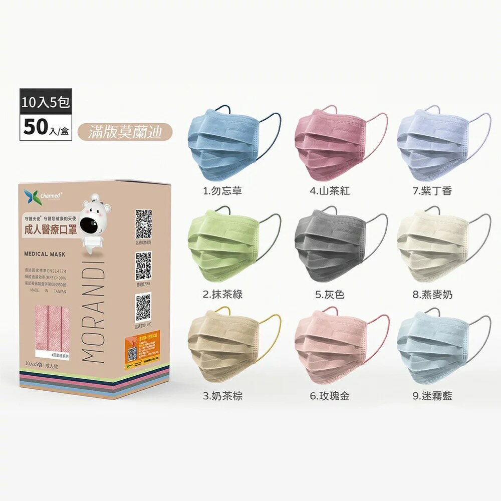 金隼生醫 昌明生技 醫療平面成人口罩 滿版莫蘭迪款 (50入/盒) 臺灣製造