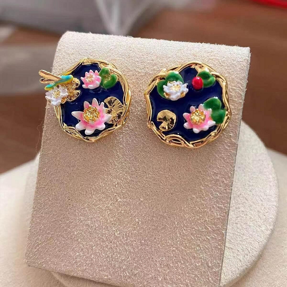 【百貨屋二號】Les nereides 法國 琺瑯飾品莫奈花園系列睡蓮耳釘戒指輕奢小眾設計送禮物女