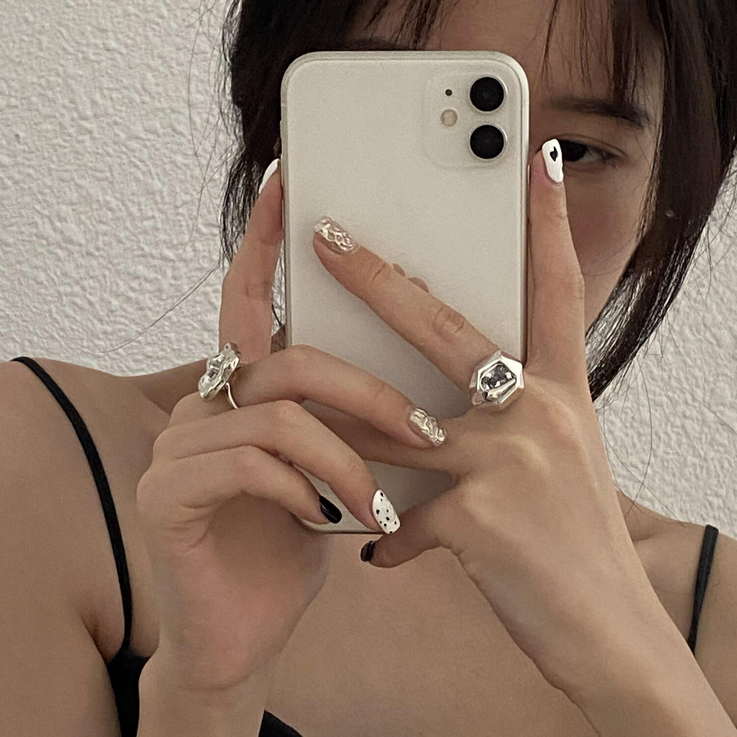 新款 s925純銀幾何開口鋯石獨特戒指女小眾設計輕奢冷淡風時尚個