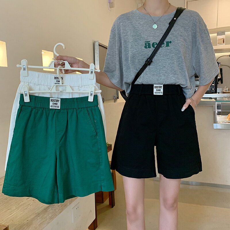 軍綠色五分短褲女夏季薄款高腰寬松直筒闊腿a字褲子休閑運動褲