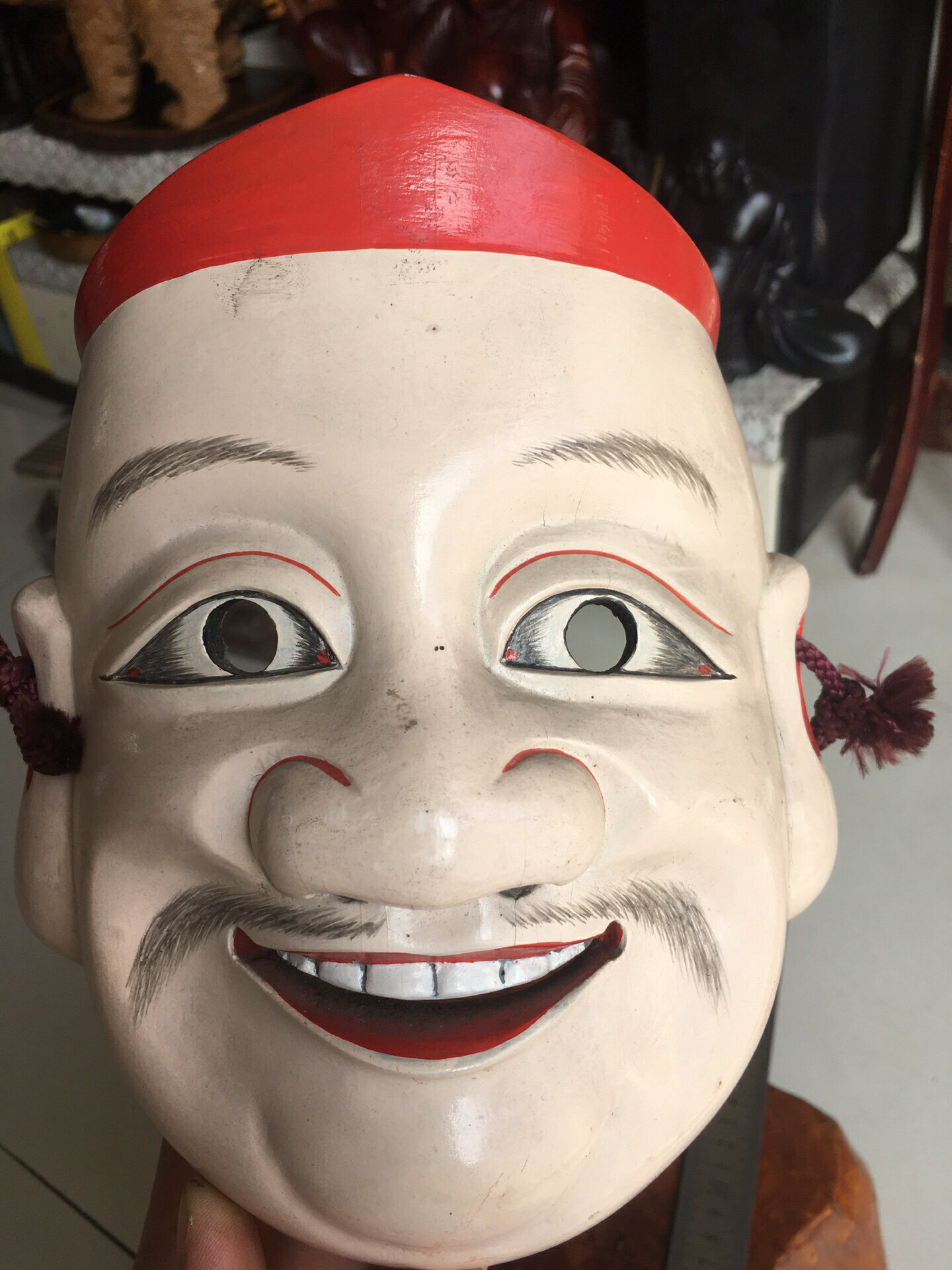 日本迴流木雕擺飾，一木雕面具，名家款，包漿老，品相較好，區域性1009