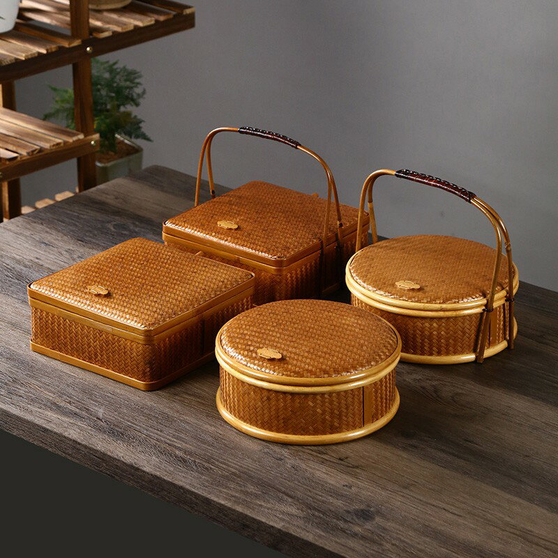 【安揚】竹制品純手工竹編復古食盒多層茶具收納盒手提籃月餅籃禮品包裝盒