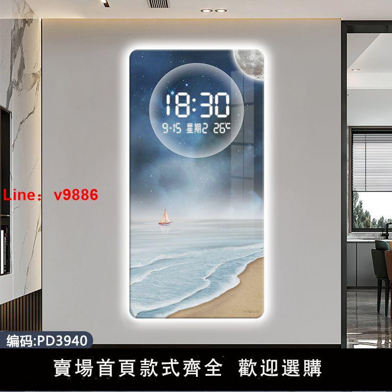 【臺灣公司 超低價】2024新款大海星空鐘表掛鐘客廳高階感玄關數顯LED電子鐘創意時鐘