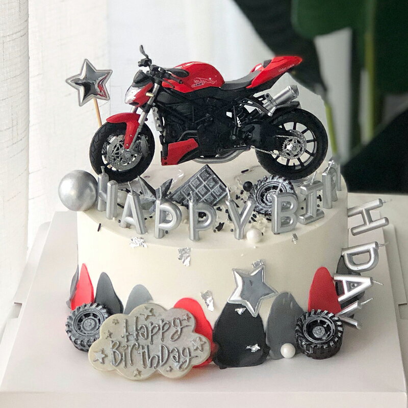 父親節摩托車蛋糕裝飾擺件仿真合金滑行機車怪獸模型男神生日禮物 3
