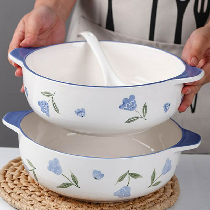 碗 陶瓷碗 大號碗 10英寸 防燙雙耳湯碗 大號碗 家用日式碗 新款創意餐具 酸菜魚大湯碗
