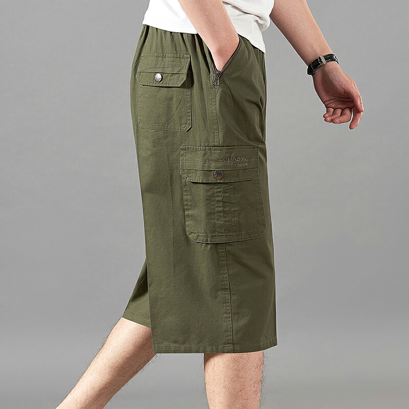 夏季休閑褲中褲多口袋耐穿耐磨工作褲男士寬松直筒七分褲純棉短褲 2