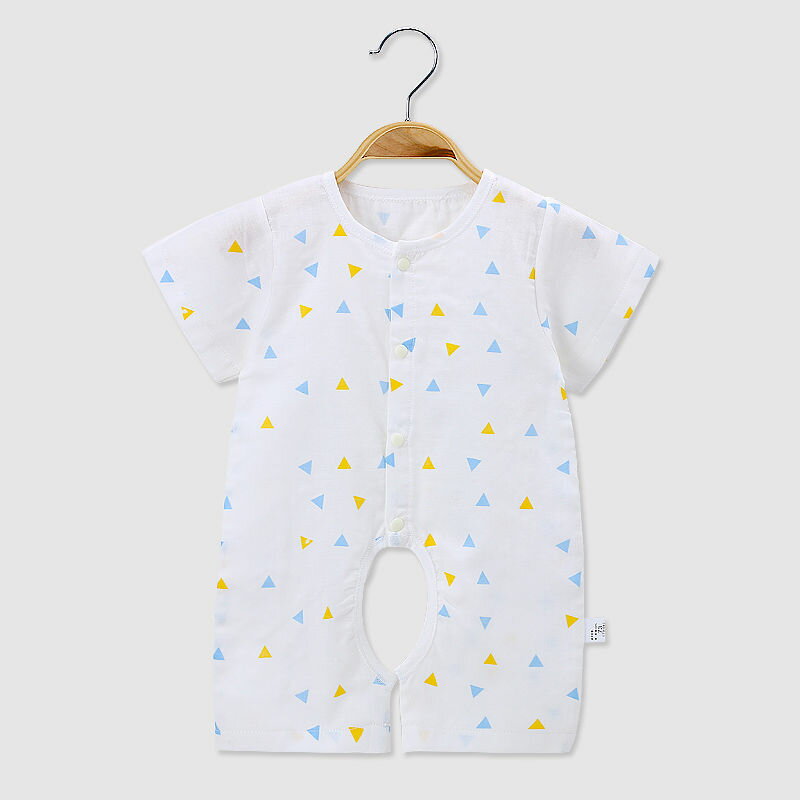嬰兒夏季紗布連體衣薄款0-1歲男女寶寶短袖哈衣新生兒睡衣空調服