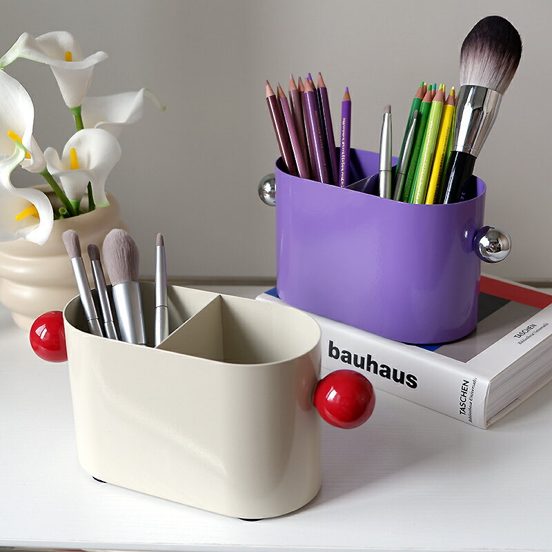 桌面辦公室筆筒 高級感復古ins輕奢化妝刷桶梳子眉筆筒創意收納盒