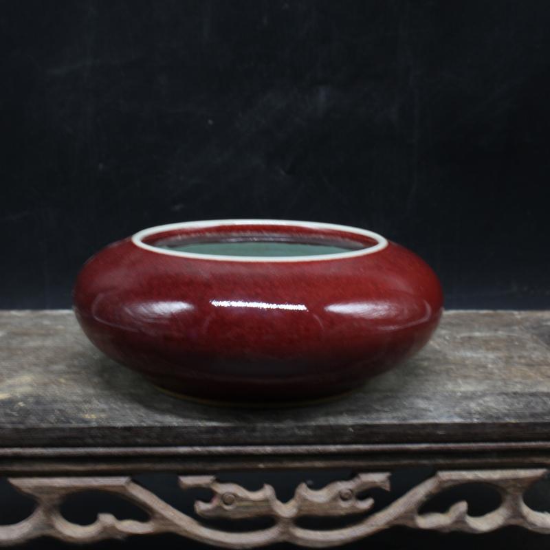 清中期單色釉祭紅水洗 文房用品擺件 民間收藏 仿古瓷器 古董古玩