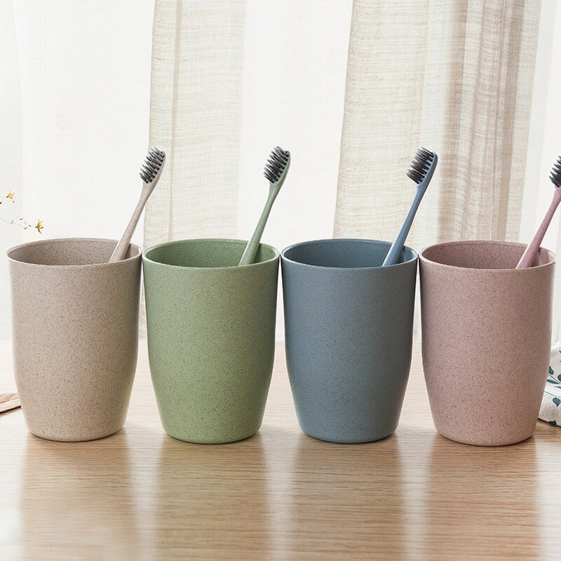 小麥秸稈漱口杯創意簡約情侶刷牙杯子家用學生塑料洗漱水杯4個裝