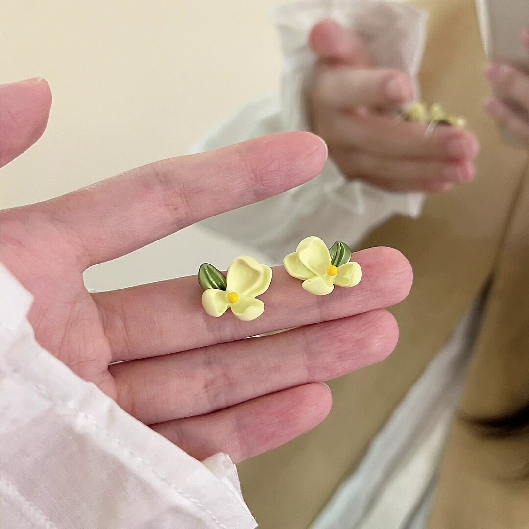 耳釘耳環耳墜仙氣梔子花朵小清新耳環女春天小眾設計感高級耳釘新款耳夾【聚寶屋】