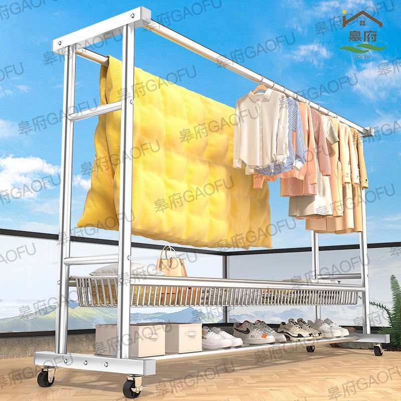 免運 工廠現貨出 特價 晾衣架 晾衣桿 戶外晾衣架 折疊衣架 特厚不銹鋼晾衣架戶外陽臺加粗掛衣架家用移動衣架鋼管曬衣架結實特惠/開立發票 特價出 H1114 1