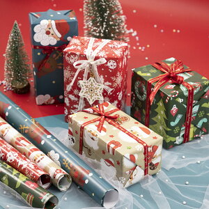 2021年新品10張包郵圣誕節日元旦禮品禮物禮盒包裝紙手工彩紙花紙